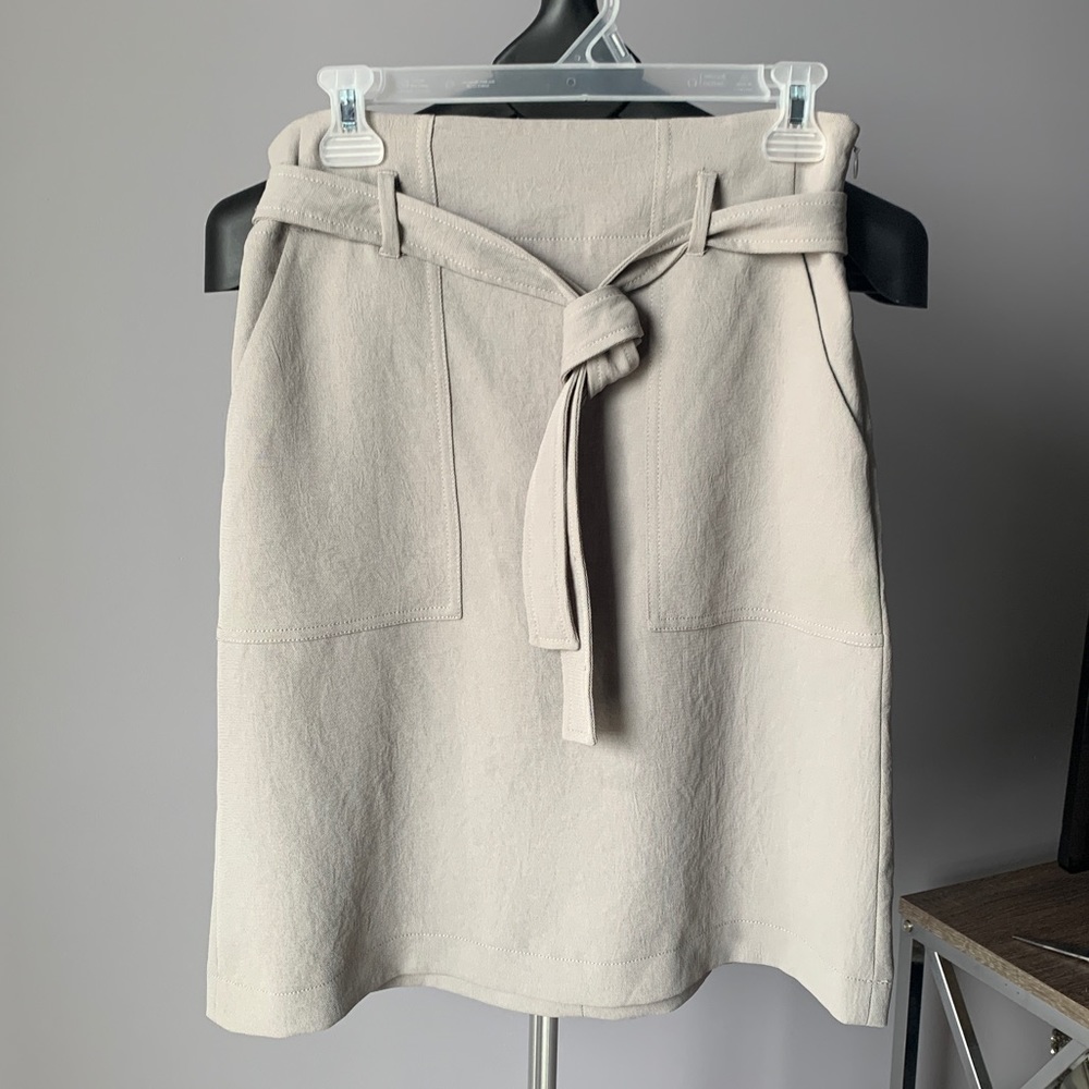 Wilfred Light Beige Mini Skirt with Waist Tie